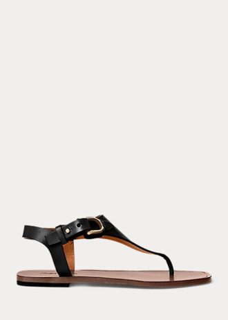 Sandálias Ralph Lauren Delancie Welington de couro de bezerro femininas pretas