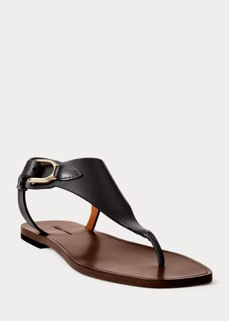 Sandálias Ralph Lauren Delancie Welington de couro de bezerro femininas pretas