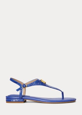 Sandálias Ralph Lauren Ellington de couro com relevo azul para mulheres