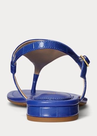 Sandálias Ralph Lauren Ellington de couro com relevo azul para mulheres