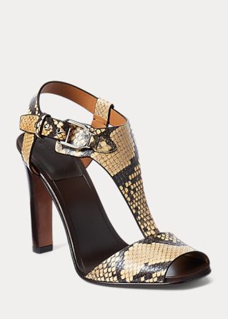 Sandálias Ralph Lauren Emilie Welington Ayers Snake Skin para mulheres