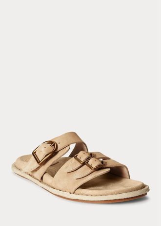 Sandálias Ralph Lauren Ezra de camurça de bezerro marrom para mulheres