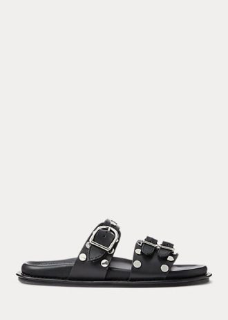 Sandálias Ralph Lauren Ezra Studded de pele de cordeiro para mulheres pretas