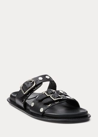 Sandálias Ralph Lauren Ezra Studded de pele de cordeiro para mulheres pretas