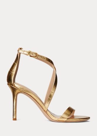 Sandálias Ralph Lauren Gabriele de couro metálico feminino dourado
