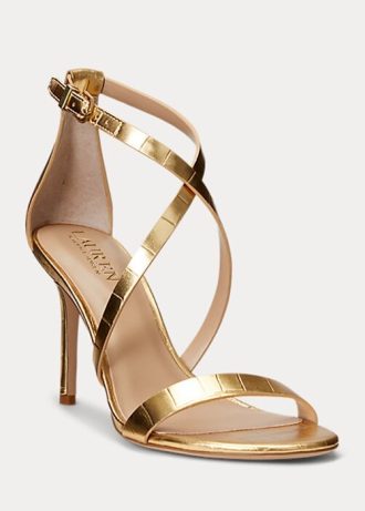 Sandálias Ralph Lauren Gabriele de couro metálico feminino dourado