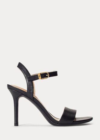 Sandálias Ralph Lauren Gwen de couro polido femininas pretas