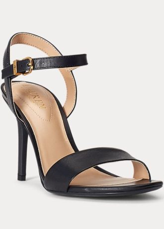 Sandálias Ralph Lauren Gwen de couro polido femininas pretas