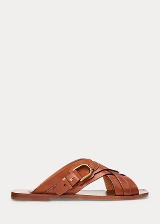 Sandálias Ralph Lauren Jacie de couro de bezerro marrom femininas