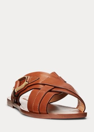 Sandálias Ralph Lauren Jacie de couro de bezerro marrom femininas