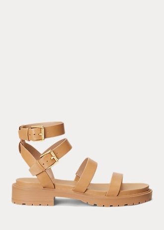 Sandálias Ralph Lauren Kayleen Nappa de couro amarelo claro para mulheres