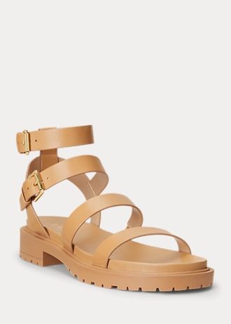 Sandálias Ralph Lauren Kayleen Nappa de couro amarelo claro para mulheres