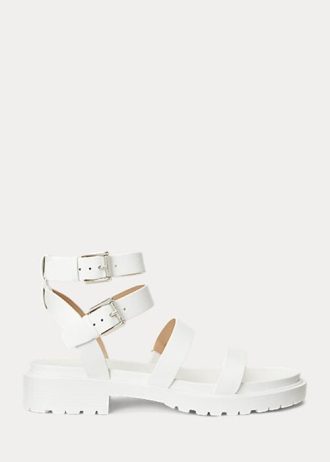 Sandálias Ralph Lauren Kayleen Nappa de couro branco para mulheres