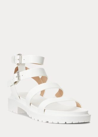 Sandálias Ralph Lauren Kayleen Nappa de couro branco para mulheres