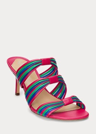 Sandálias Ralph Lauren Lorraine Listradas de Couro Napa Rosa para Mulheres