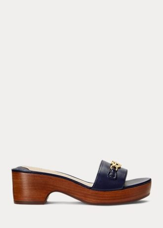 Sandálias Ralph Lauren Roxanne Nappa de couro azul marinho femininas