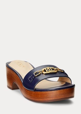 Sandálias Ralph Lauren Roxanne Nappa de couro azul marinho femininas
