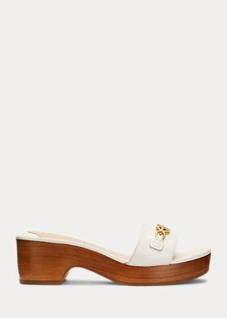 Sandálias Ralph Lauren Roxanne Nappa de couro branco para mulheres