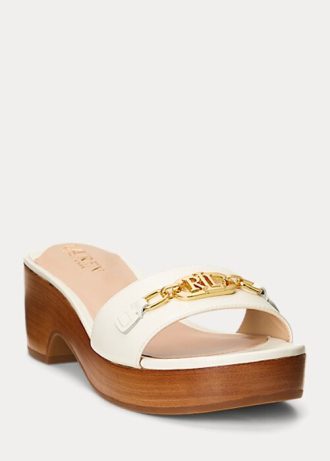 Sandálias Ralph Lauren Roxanne Nappa de couro branco para mulheres