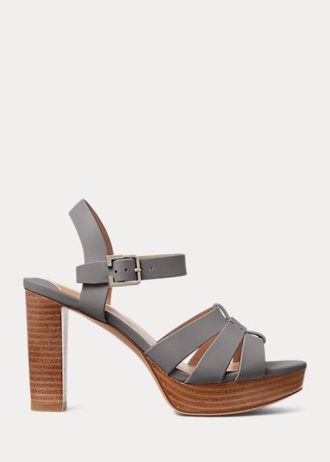 Sandálias Ralph Lauren Soffia Nappa de couro cinza femininas