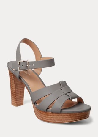 Sandálias Ralph Lauren Soffia Nappa de couro cinza femininas