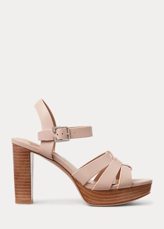 Sandálias Ralph Lauren Soffia Nappa de couro rosa claro para mulheres