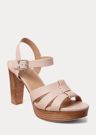 Sandálias Ralph Lauren Soffia Nappa de couro rosa claro para mulheres