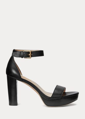 Sandálias Ralph Lauren Sylvia de couro polido pretas femininas