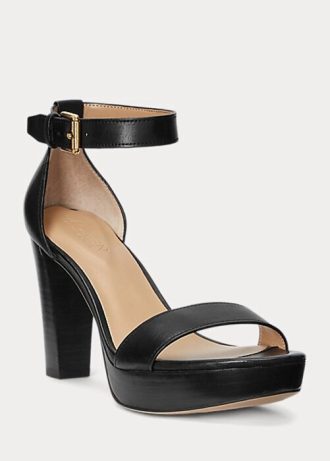 Sandálias Ralph Lauren Sylvia de couro polido pretas femininas