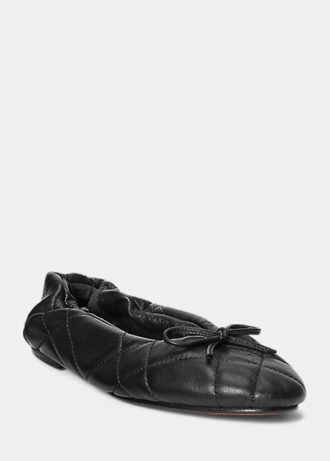 Sapatilhas de balé Ralph Lauren acolchoadas de pele de cordeiro pretas para mulheres