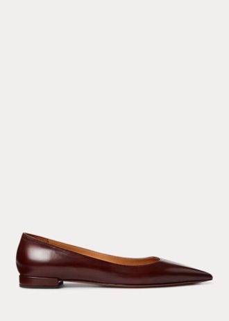 Sapatilhas de balé Ralph Lauren Kendrya de couro de bezerro marrom femininas