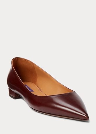Sapatilhas de balé Ralph Lauren Kendrya de couro de bezerro marrom femininas