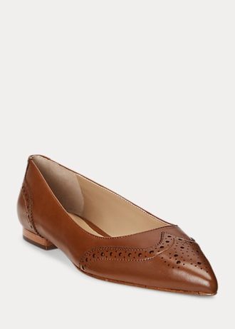 Sapatilhas de balé Ralph Lauren Loraine de couro polido marrom para mulheres