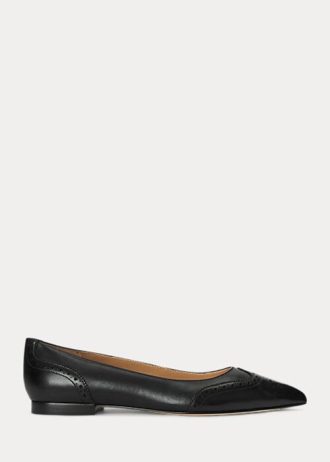 Sapatilhas de balé Ralph Lauren Loraine de couro polido pretas femininas