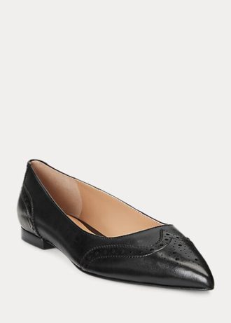 Sapatilhas de balé Ralph Lauren Loraine de couro polido pretas femininas
