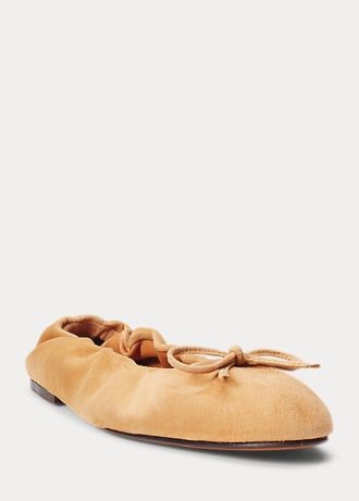 Sapatilhas de balé Ralph Lauren The Suede Pony cáqui femininas