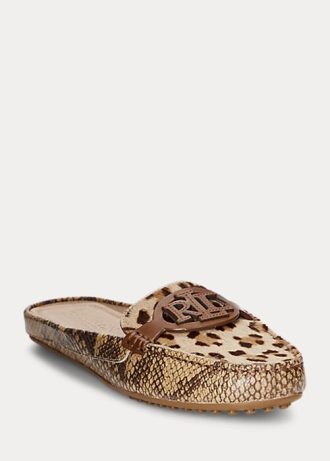 Sapatilhas femininas Ralph Lauren Brynn com relevo em couro e pelo de bezerro