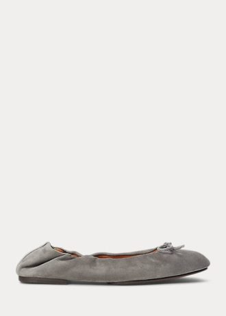 Sapatilhas Ralph Lauren The Suede Pony Ballet Flat Femininas Cinza