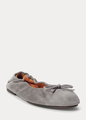 Sapatilhas Ralph Lauren The Suede Pony Ballet Flat Femininas Cinza