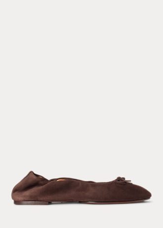 Sapatilhas Ralph Lauren The Suede Pony Ballet Flat Femininas Marrons