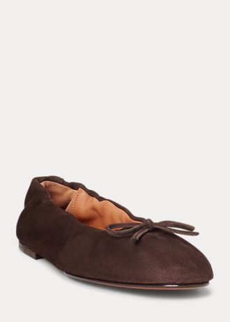 Sapatilhas Ralph Lauren The Suede Pony Ballet Flat Femininas Marrons