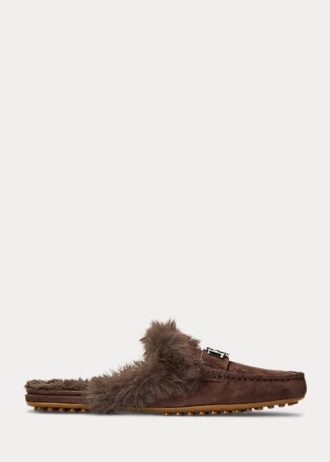 Sapatos baixos de camurça com acabamento em pele sintética Ralph Lauren Savanah Chocolate para mulheres