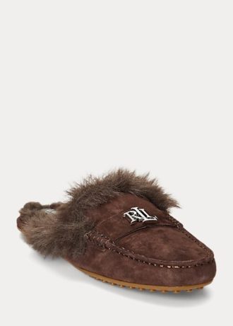 Sapatos baixos de camurça com acabamento em pele sintética Ralph Lauren Savanah Chocolate para mulheres