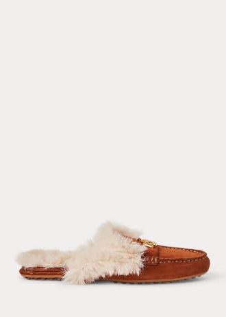 Sapatos baixos de camurça Ralph Lauren Savanah com acabamento em pele sintética marrom para mulheres