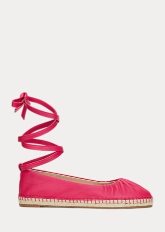 Sapatos baixos de couro napa Ralph Lauren Cecilia femininos com cadarço