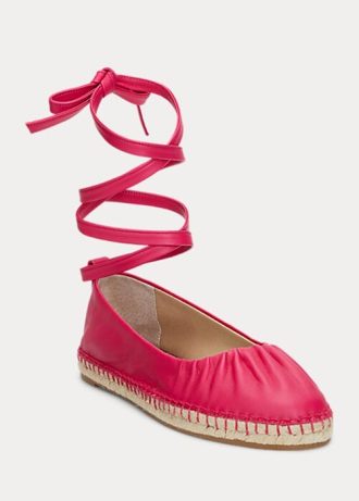 Sapatos baixos de couro napa Ralph Lauren Cecilia femininos com cadarço