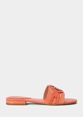 Sapatos baixos femininos Ralph Lauren Alegra em couro com relevo de crocodilo laranja