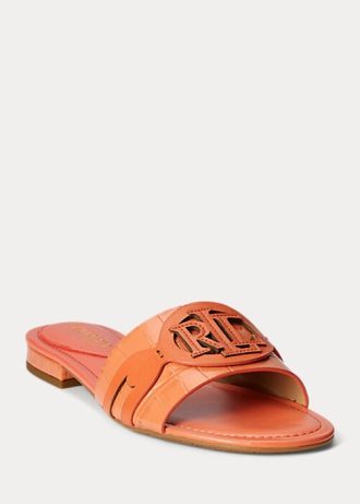 Sapatos baixos femininos Ralph Lauren Alegra em couro com relevo de crocodilo laranja
