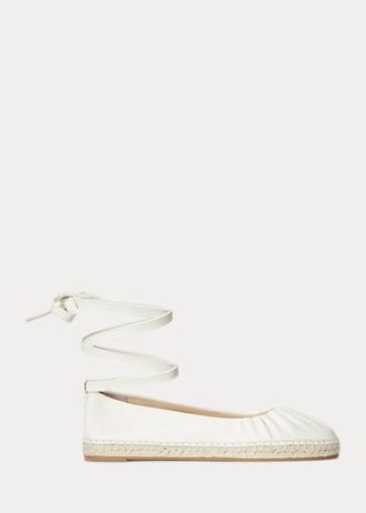 Sapatos baixos Ralph Lauren Cecilia Nappa de couro creme feminino com cadarço