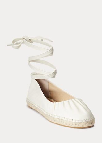 Sapatos baixos Ralph Lauren Cecilia Nappa de couro creme feminino com cadarço